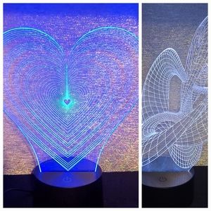 NWT - Heart Lampeez 3D Lamp / Light! / 8 colors plus bonus Abstract 3D Lamp
